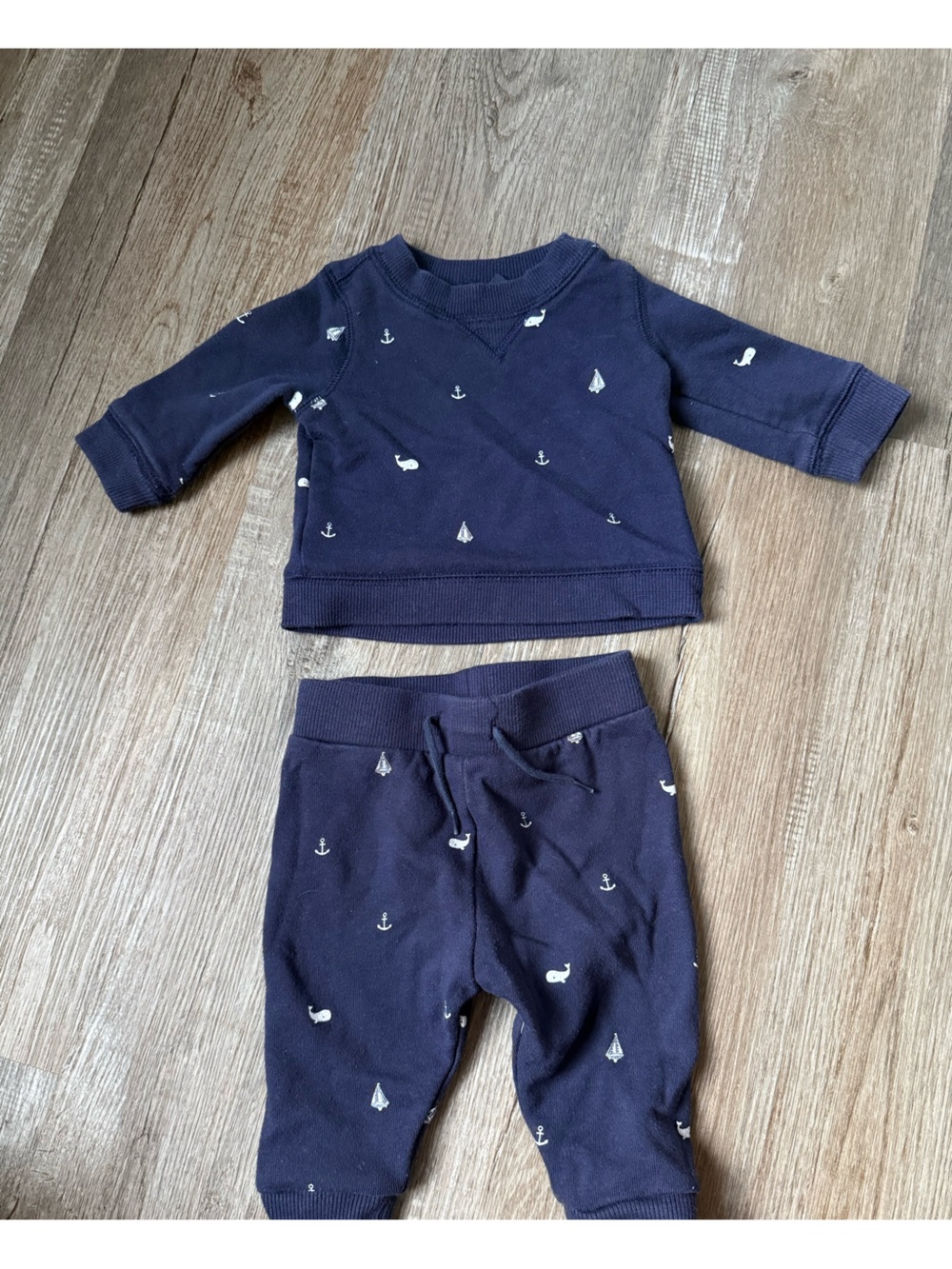 Jamie and Jack Navy Blue Nautical Two Piece Baby Outfit Summer Outfit 3 6 Mo - Picture 6 of 6